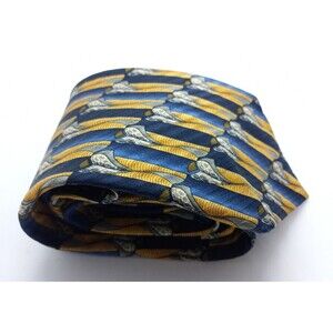 Robert Talbott Studio Silk Necktie. Blue Gray & Yellow Men's Tie.  59" x 3.75"